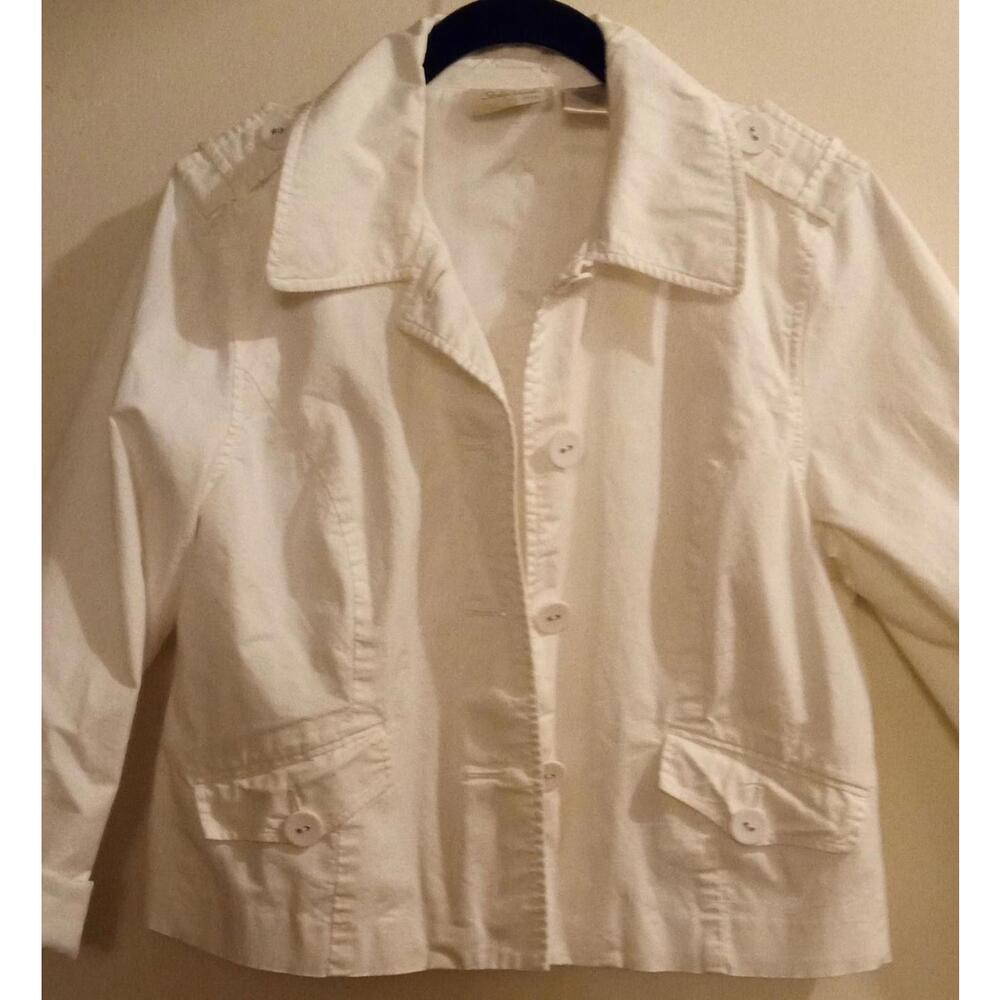 Studio Works Size Petite Medium, White Denim Jacket, Brand New No Tags
